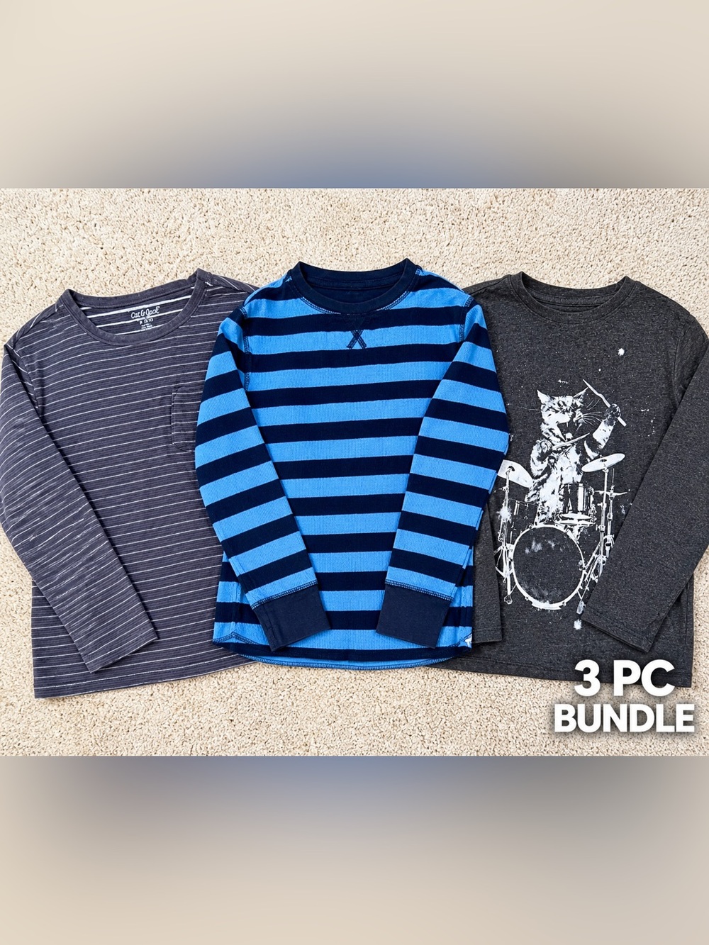 Boys 8/10 Long Sleeve Shirt Bundle 3pc Gap Old Navy Cat & Jack